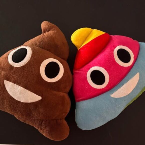 Two Poop Emoji Throw Pillows Rainbow and Brown Gag Gift - Picture 2 of 6